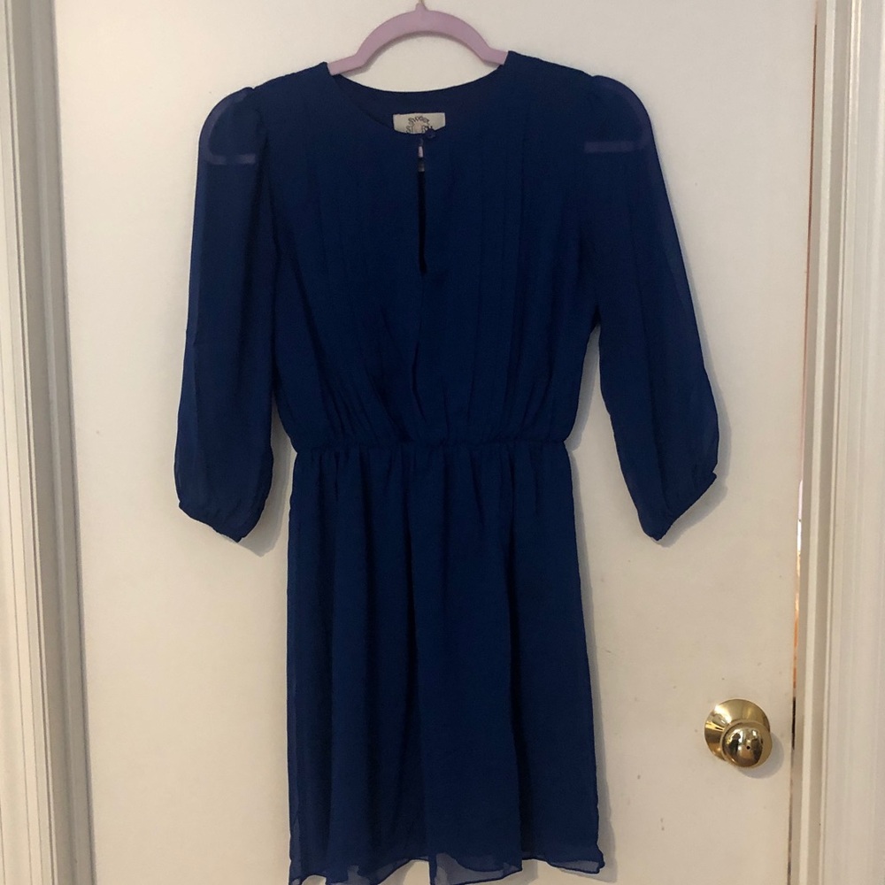 Sweet Storm Royal Blue Mini Dress with Three-Quarter Sleeves